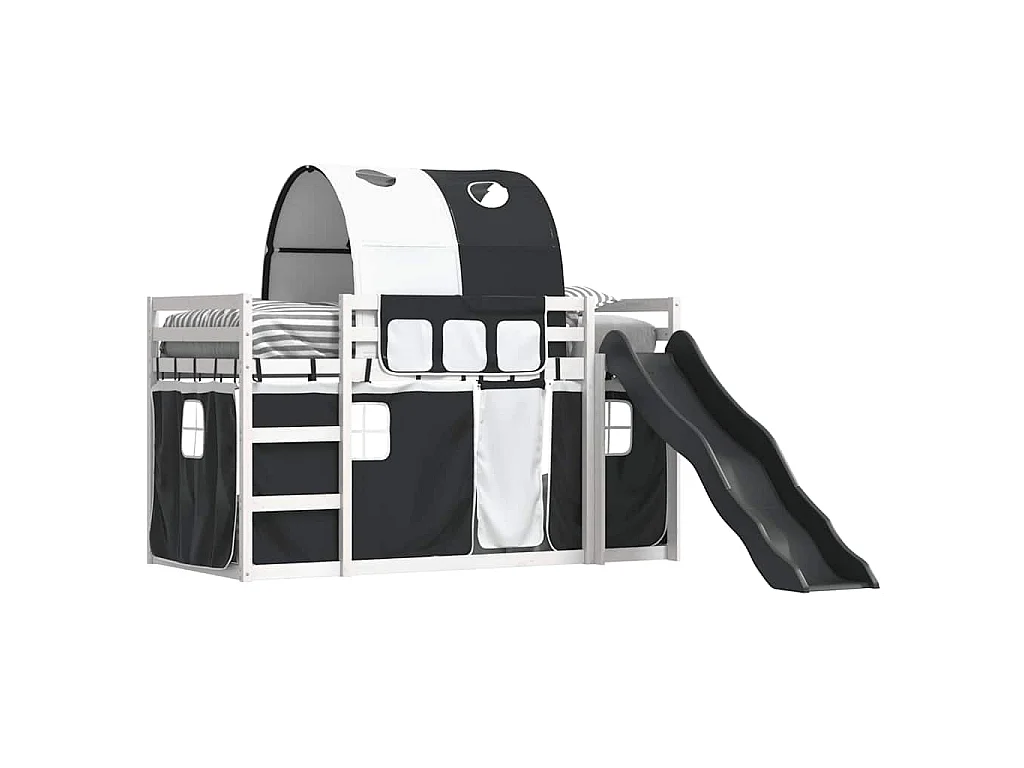 Lit superposé sans matelas avec toboggan blanc noir 90x200 cm