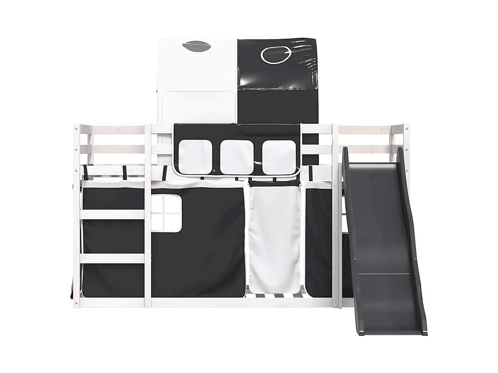 Lit superposé sans matelas avec toboggan blanc noir 90x200 cm
