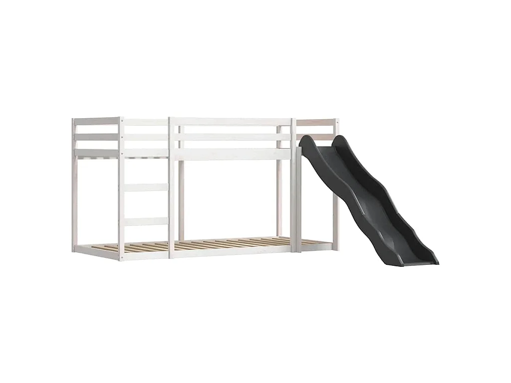 Lit superposé sans matelas avec toboggan blanc noir 90x200 cm