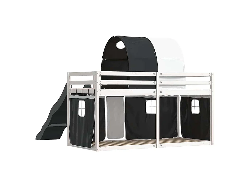 Lit superposé sans matelas avec toboggan blanc noir 90x200 cm