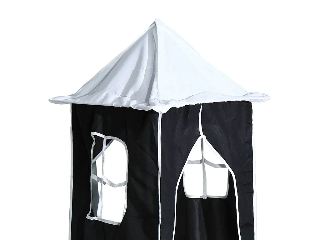 Letto a Castello con Scivolo e Tende Bianco e Nero 80x200 cm