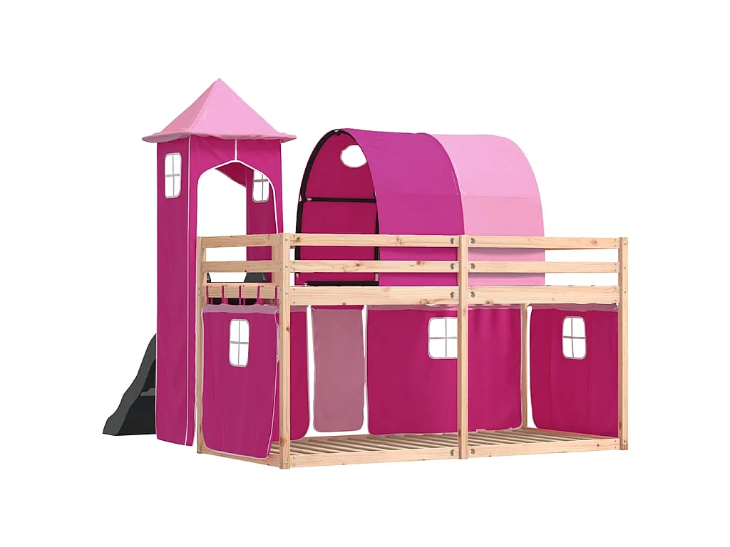 Lit superposé sans matelas avec toboggan et rideaux 80x200 cm