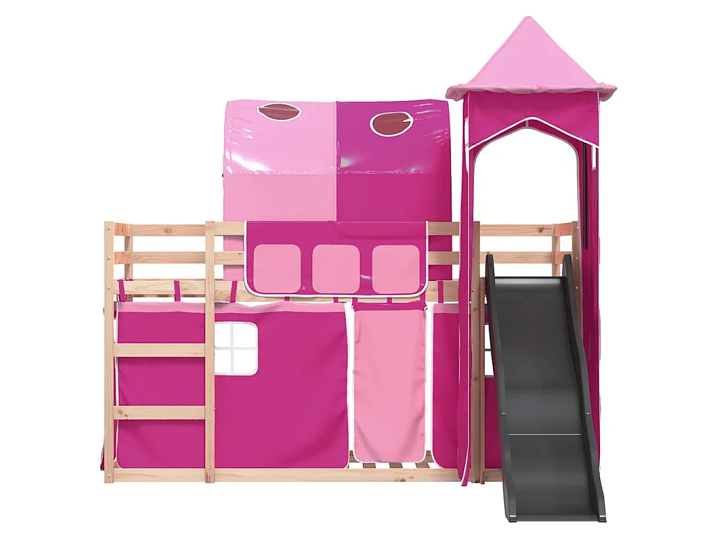 Lit superposé sans matelas avec toboggan et rideaux 80x200 cm