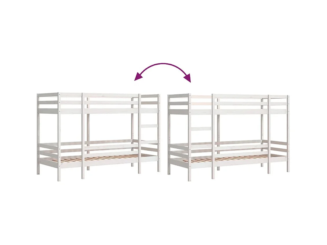 Lit superposé sans matelas blanc 90x200 cm bois de pin massif