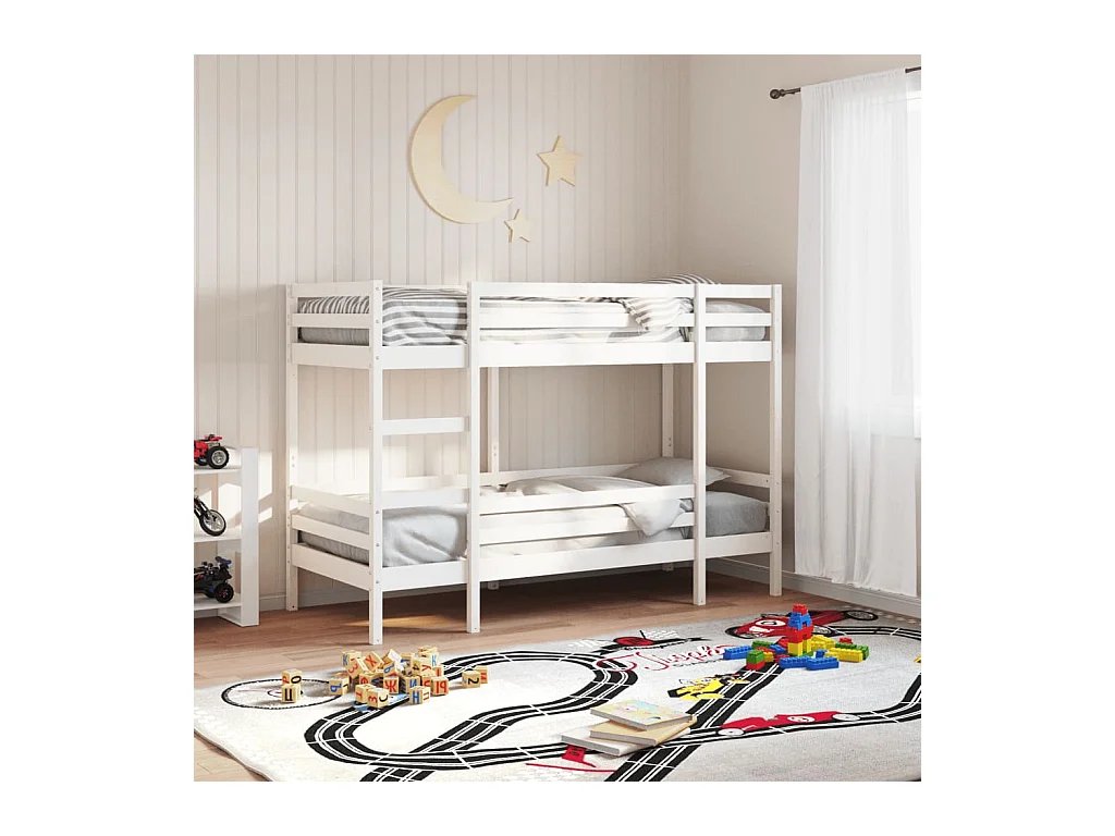 Lit superposé sans matelas blanc 90x200 cm bois de pin massif