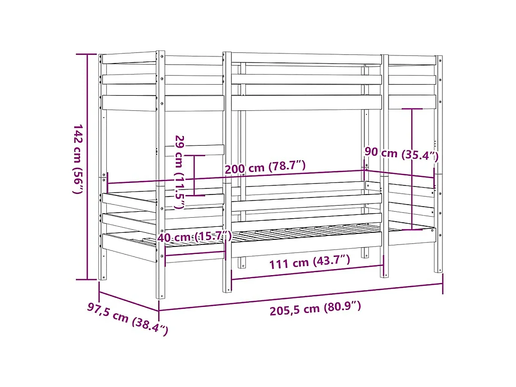 Stapelbed massief grenenhout wit 90x200 cm