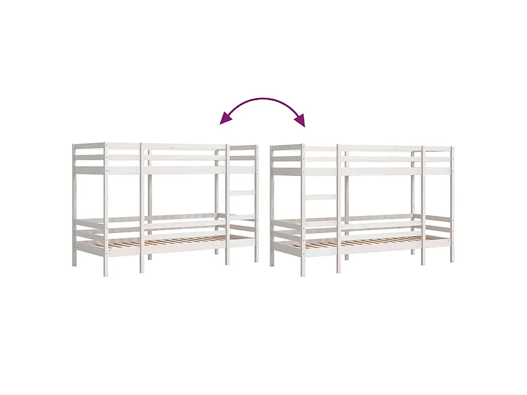 Lit superposé sans matelas blanc 90x200 cm bois de pin massif