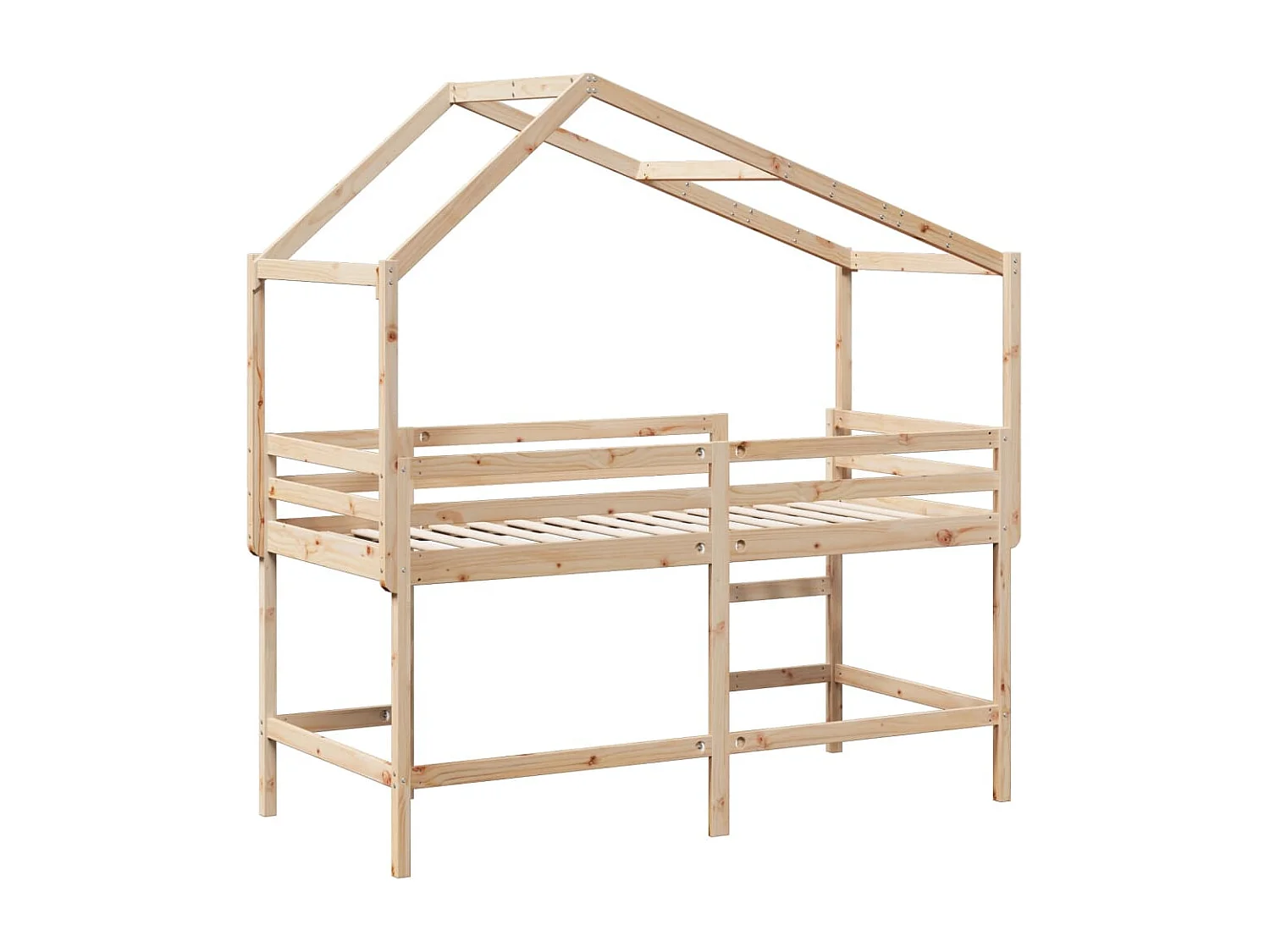 Halfhoogslaper met ladder en bedhuis grenenhout 80x200 cm