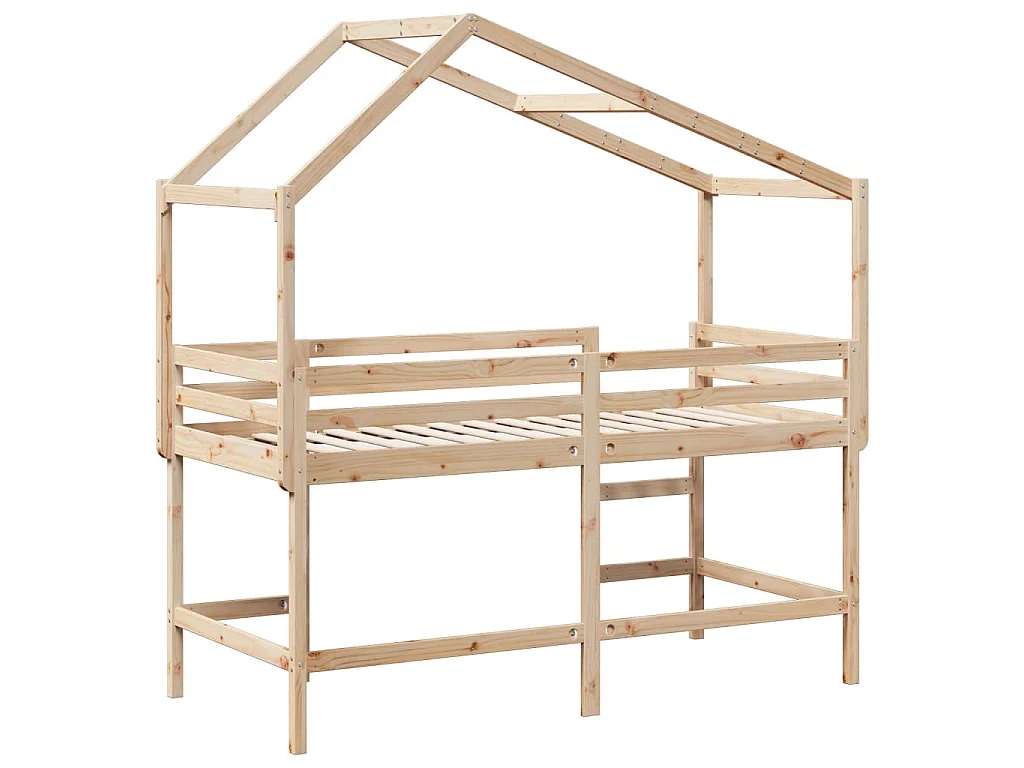 Halfhoogslaper met ladder en bedhuis grenenhout 80x200 cm