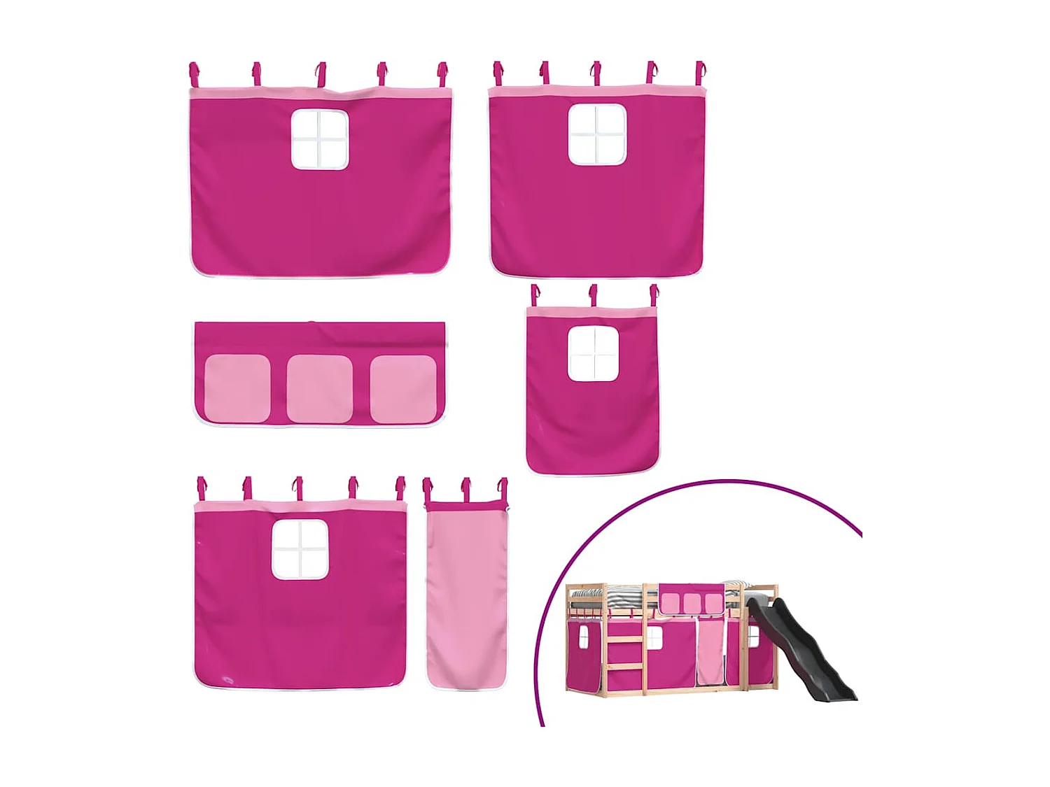 Etagenbett mit Rutsche und Gardinen Rosa 90x200 cm