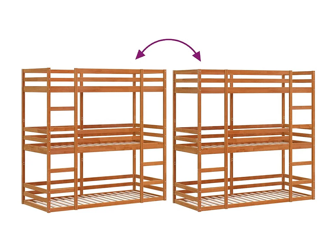 Lit superposé triple sans matelas 90x190 cm bois de pin massif