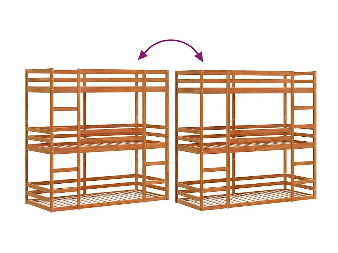 Dreifach-Etagenbett Wachsbraun 90x190 cm Massivholz Kiefer