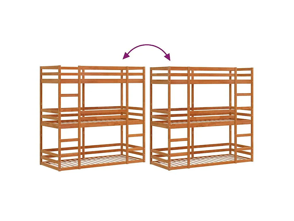 Lit superposé triple sans matelas 90x190 cm bois de pin massif