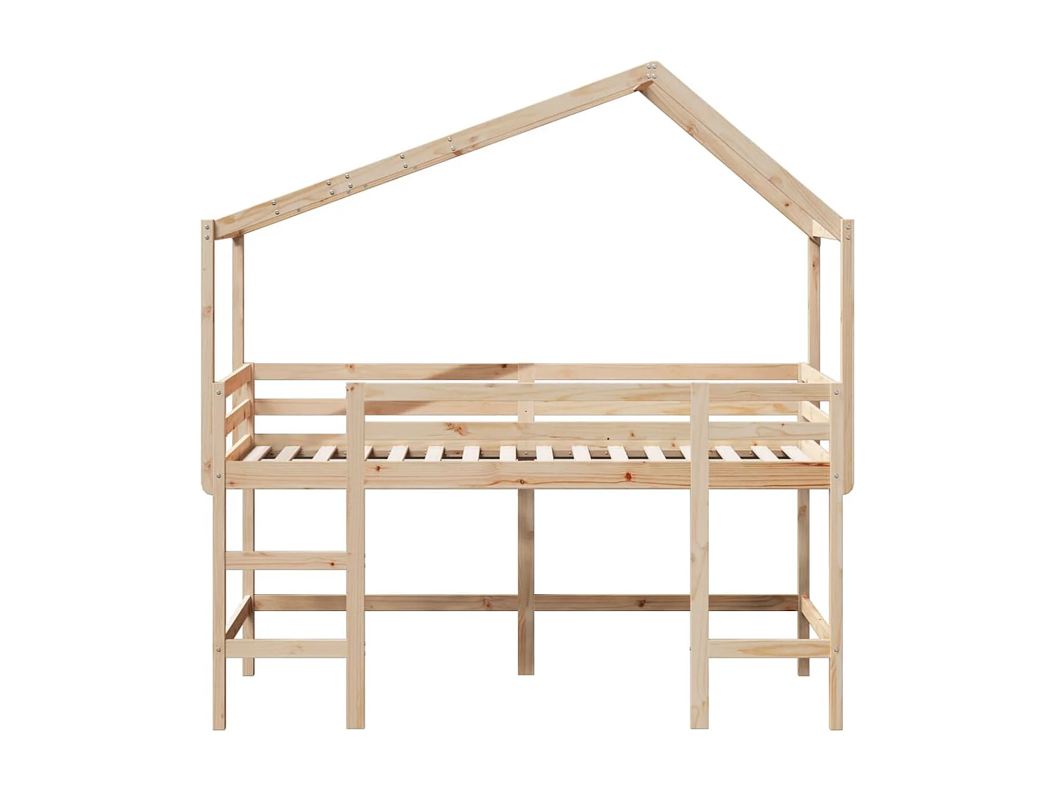 Hochbett mit Leiter und Dach 90x200 cm Massivholz Kiefer