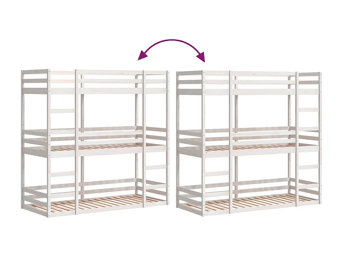 Lit superposé triple sans matelas 80x200 cm bois de pin massif