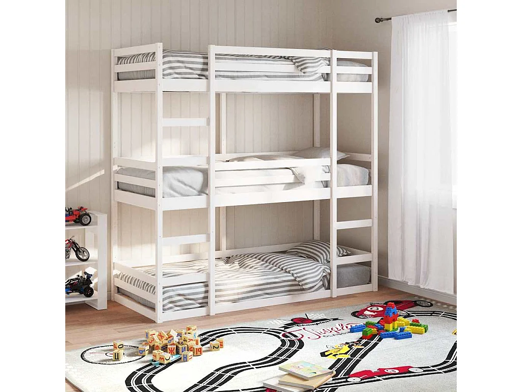 Lit superposé triple sans matelas 80x200 cm bois de pin massif