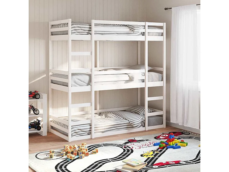 Stapelbed 3-persoons massief grenenhout wit 80x200 cm