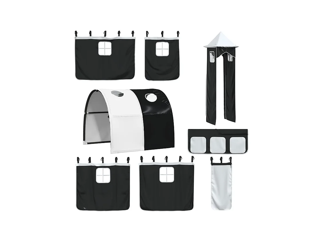 Lit superposé sans matelas avec toboggan blanc noir 90x190 cm