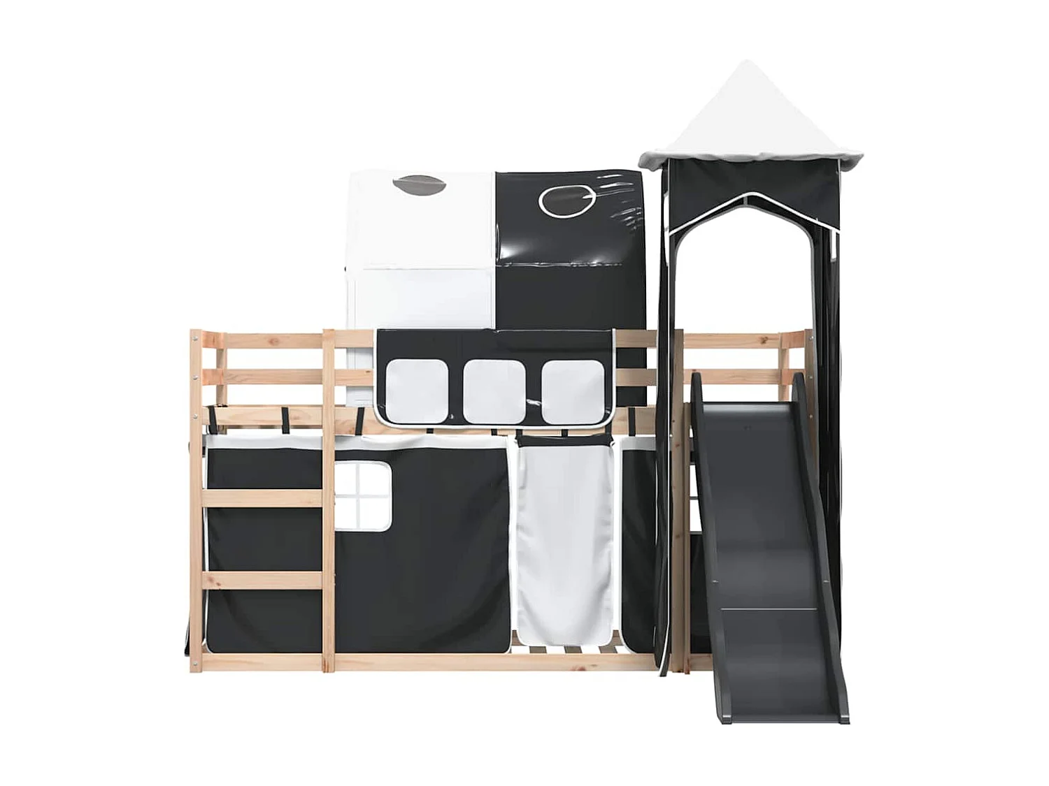 Lit superposé sans matelas avec toboggan blanc noir 90x190 cm