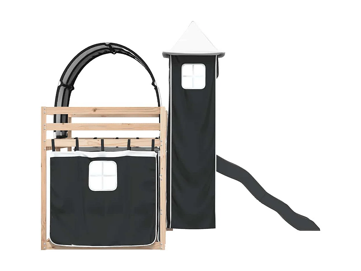 Lit superposé sans matelas avec toboggan blanc noir 90x190 cm