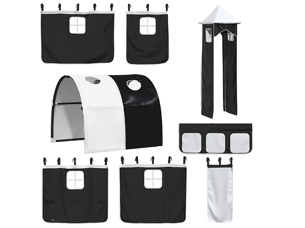 Lit superposé sans matelas avec toboggan blanc noir 90x190 cm