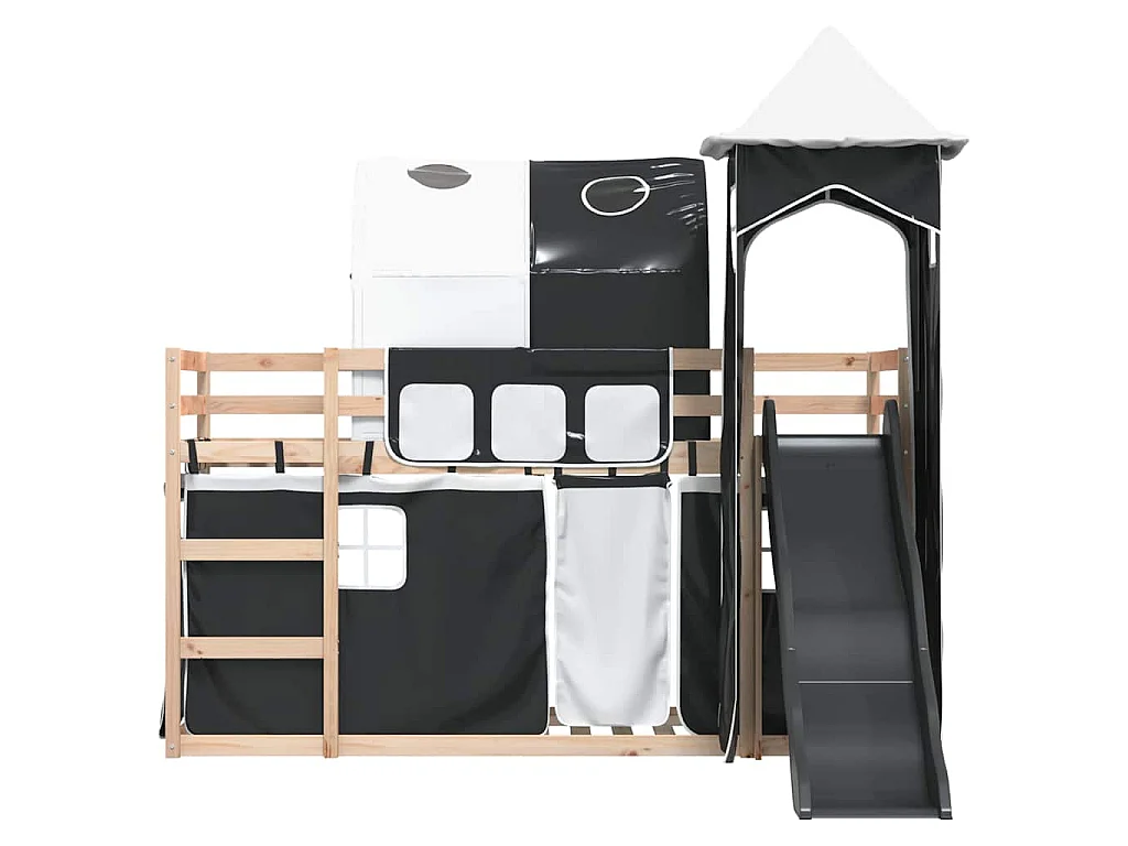 Lit superposé sans matelas avec toboggan blanc noir 90x190 cm