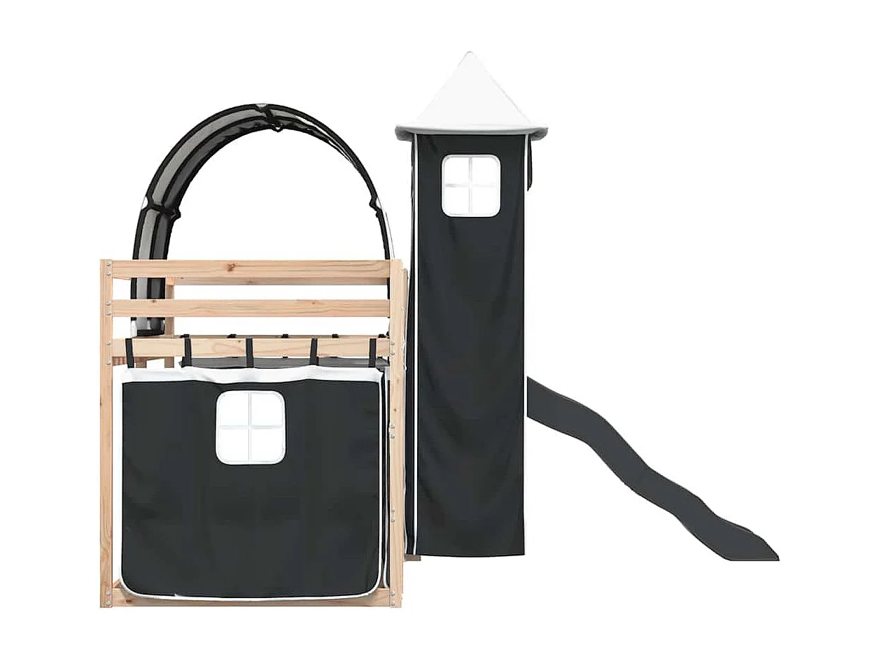 Lit superposé sans matelas avec toboggan blanc noir 90x200 cm