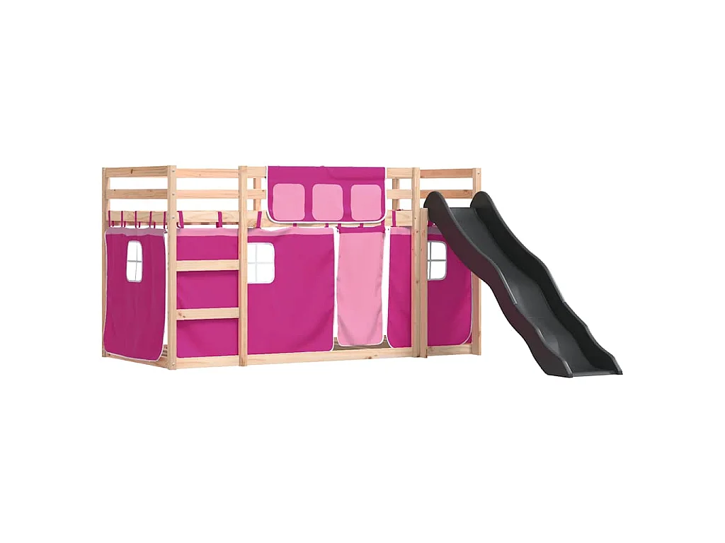 Lit superposé sans matelas avec toboggan et rideaux 80x200 cm