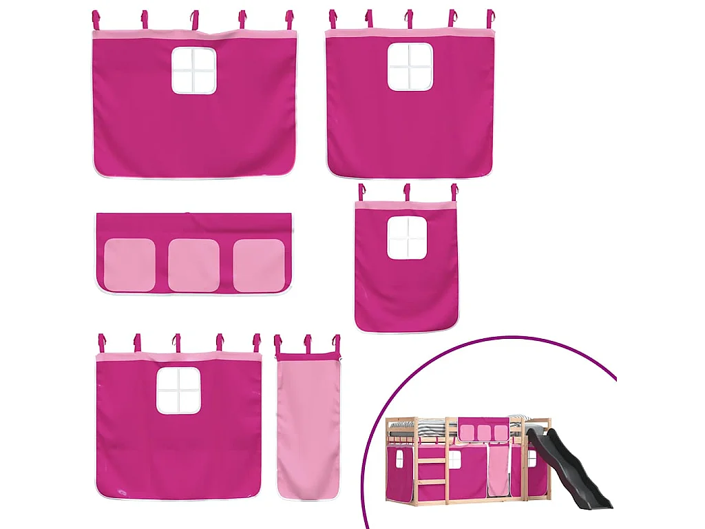Lit superposé sans matelas avec toboggan et rideaux 80x200 cm