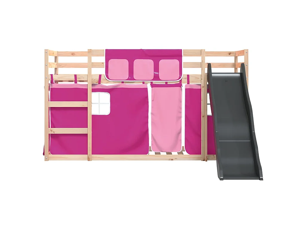 Lit superposé sans matelas avec toboggan et rideaux 80x200 cm