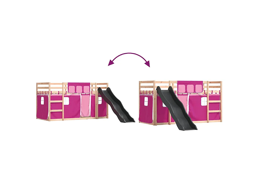 Lit superposé sans matelas avec toboggan et rideaux 80x200 cm