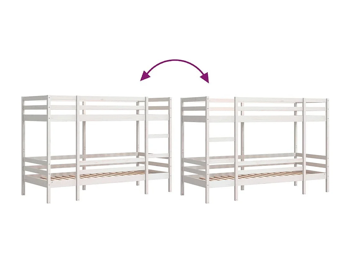 Lit superposé sans matelas blanc 90x190 cm bois de pin massif
