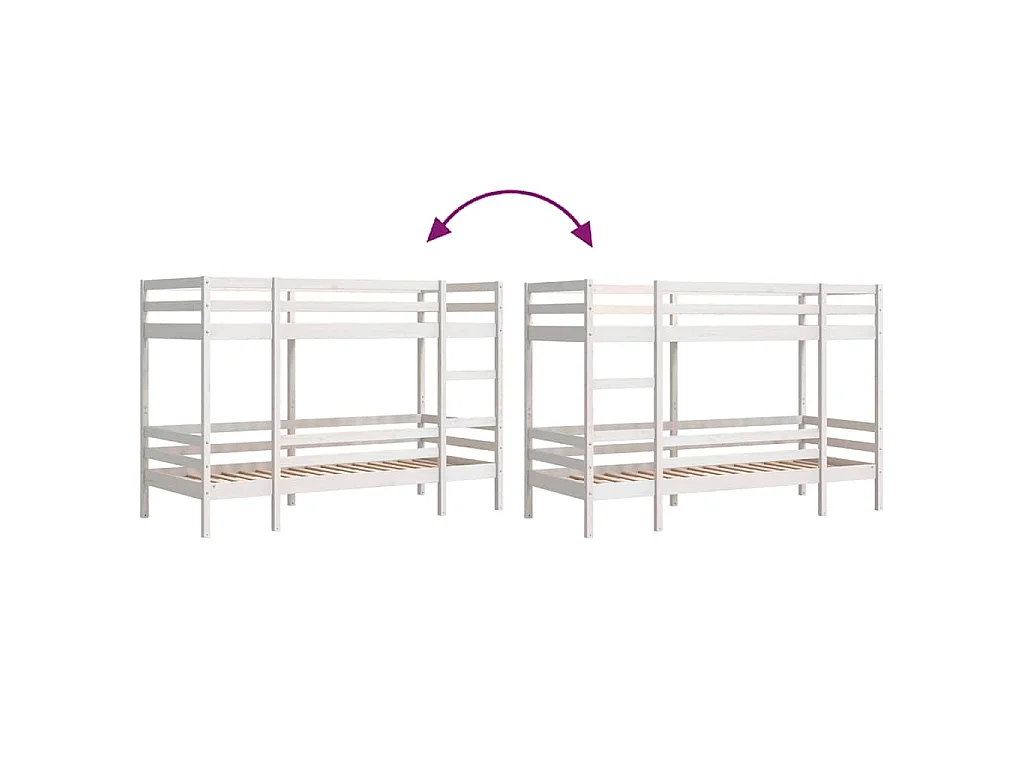 Lit superposé sans matelas blanc 90x190 cm bois de pin massif