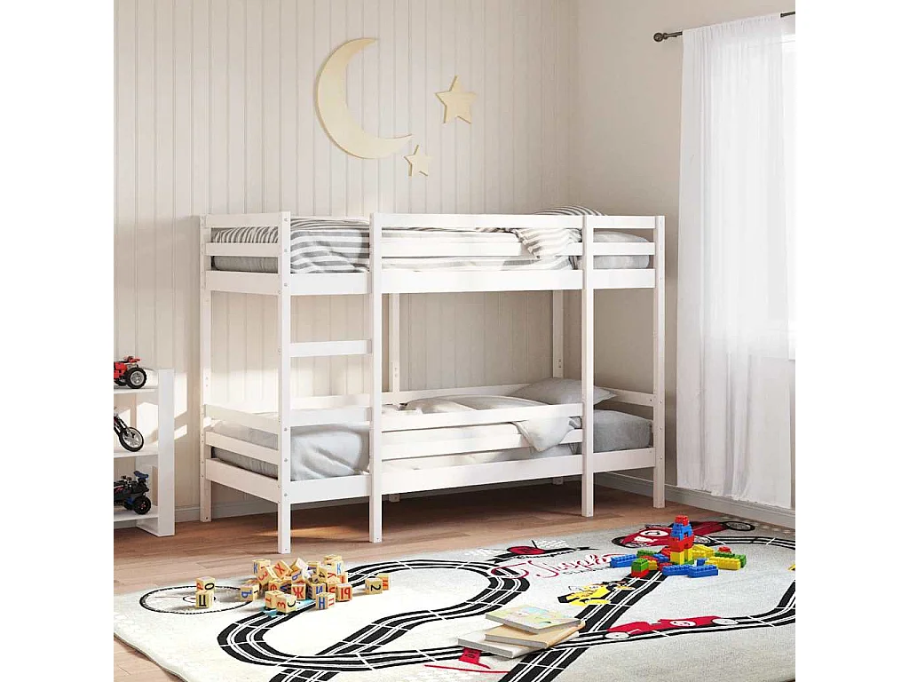 Lit superposé sans matelas blanc 90x190 cm bois de pin massif
