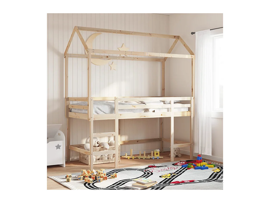 Lit superposé avec échelle et toit sans matelas 90x190 cm