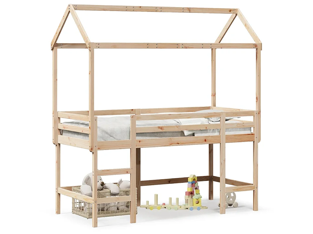 Lit superposé avec échelle et toit sans matelas 90x190 cm