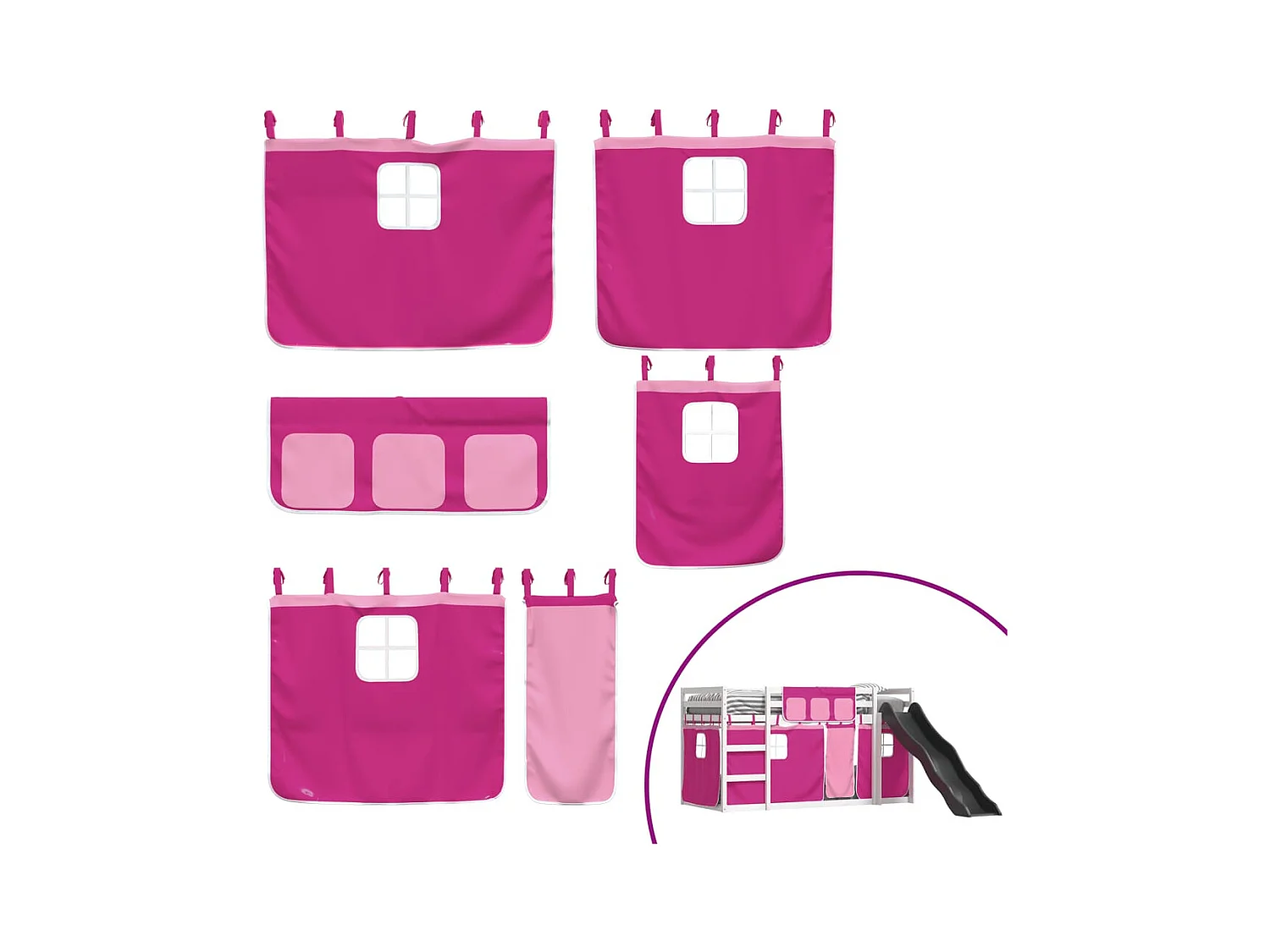 Lit superposé sans matelas avec toboggan et rideaux 90x190 cm