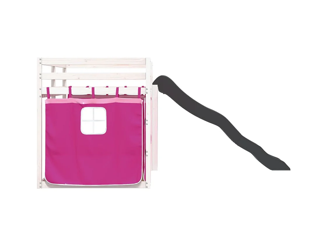 Lit superposé sans matelas avec toboggan et rideaux 90x190 cm