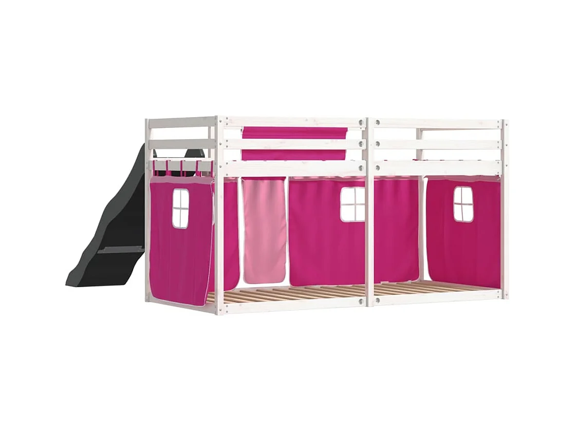 Lit superposé sans matelas avec toboggan et rideaux 90x190 cm