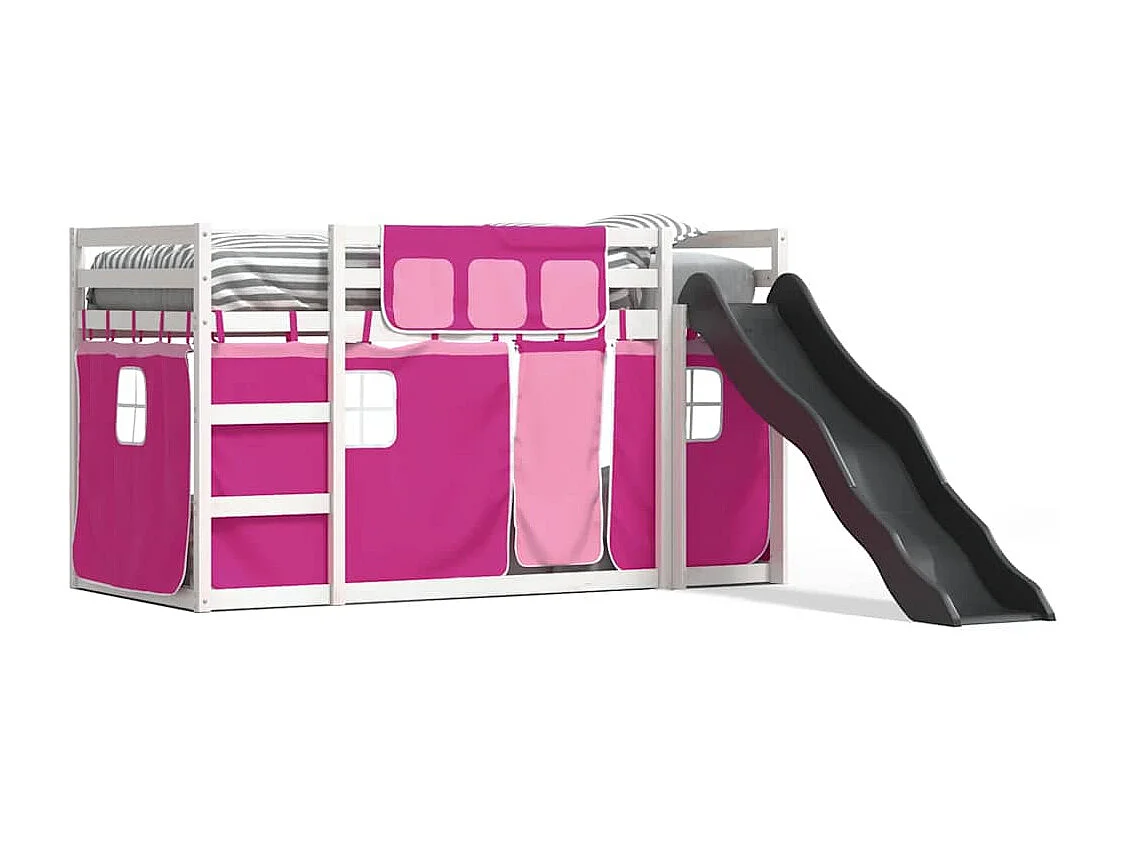 Stapelbed met glijbaan en gordijnen roze 90x190 cm