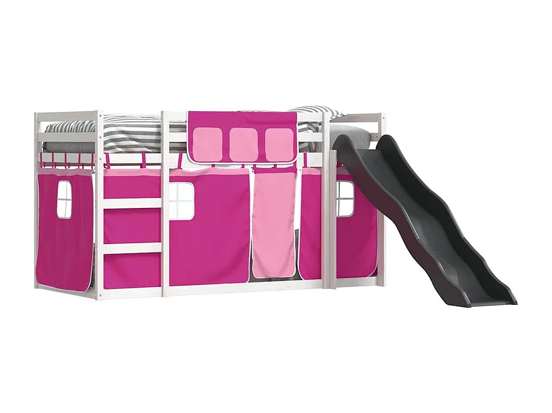 Etagenbett mit Rutsche und Gardinen Rosa 90x190 cm