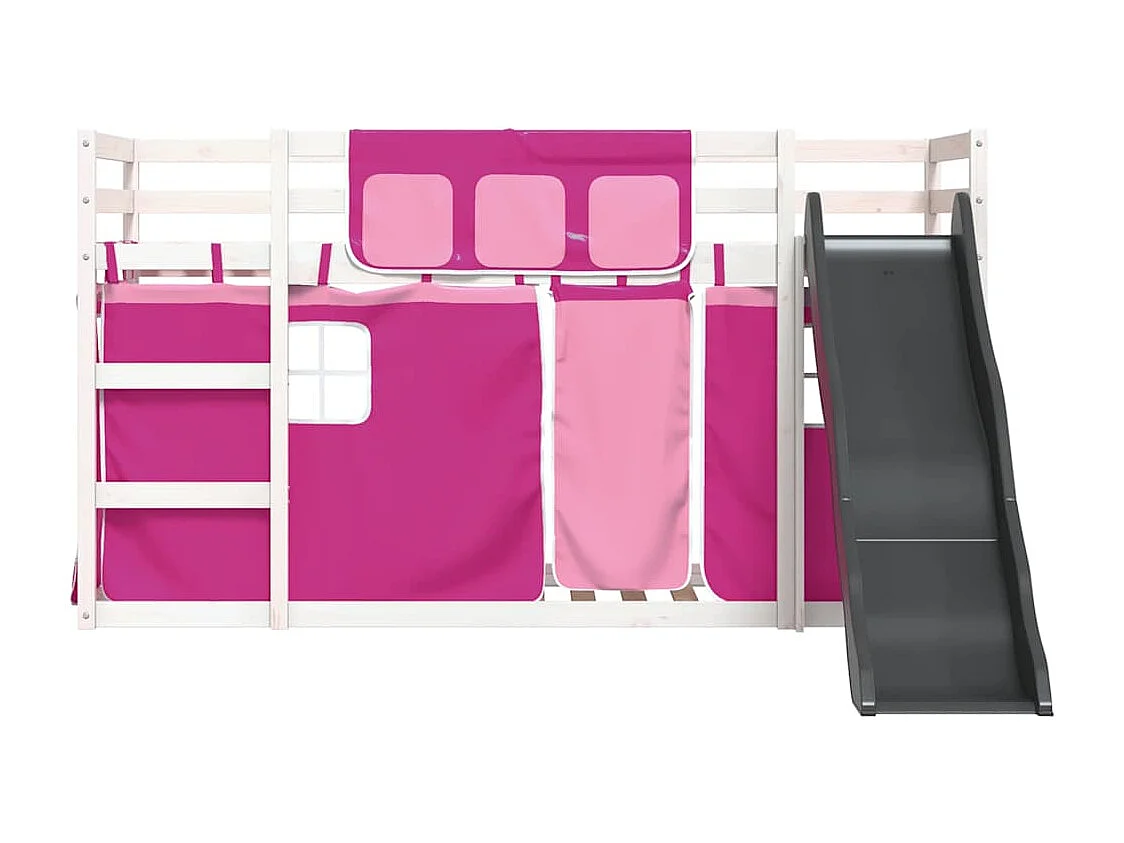 Etagenbett mit Rutsche und Gardinen Rosa 90x190 cm