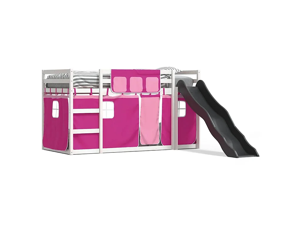 Lit superposé sans matelas avec toboggan et rideaux 90x190 cm