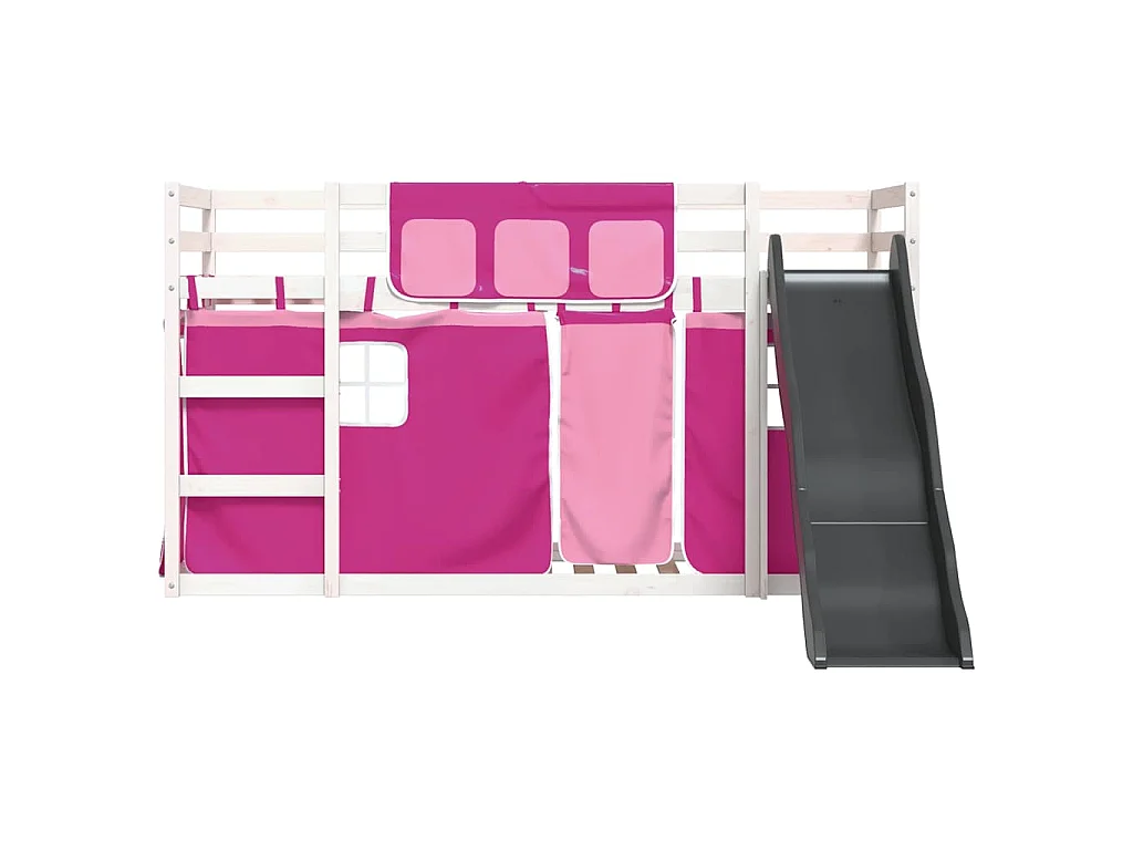 Lit superposé sans matelas avec toboggan et rideaux 90x190 cm