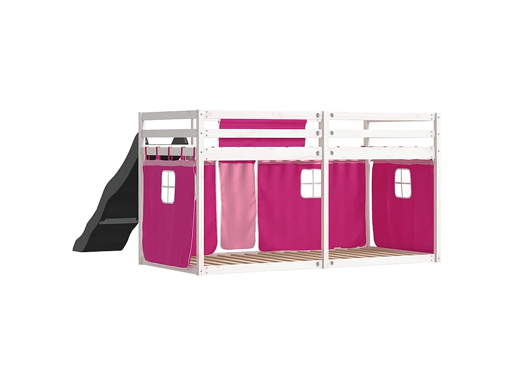 Lit superposé sans matelas avec toboggan et rideaux 90x190 cm