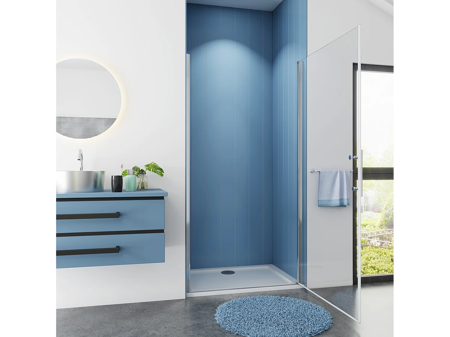 90x185cm Duschtrennwand Drehtür Glastür Nischentür Duschtür Duschkabine weiß matt mit rechtsseitigem Aluminiumprofil