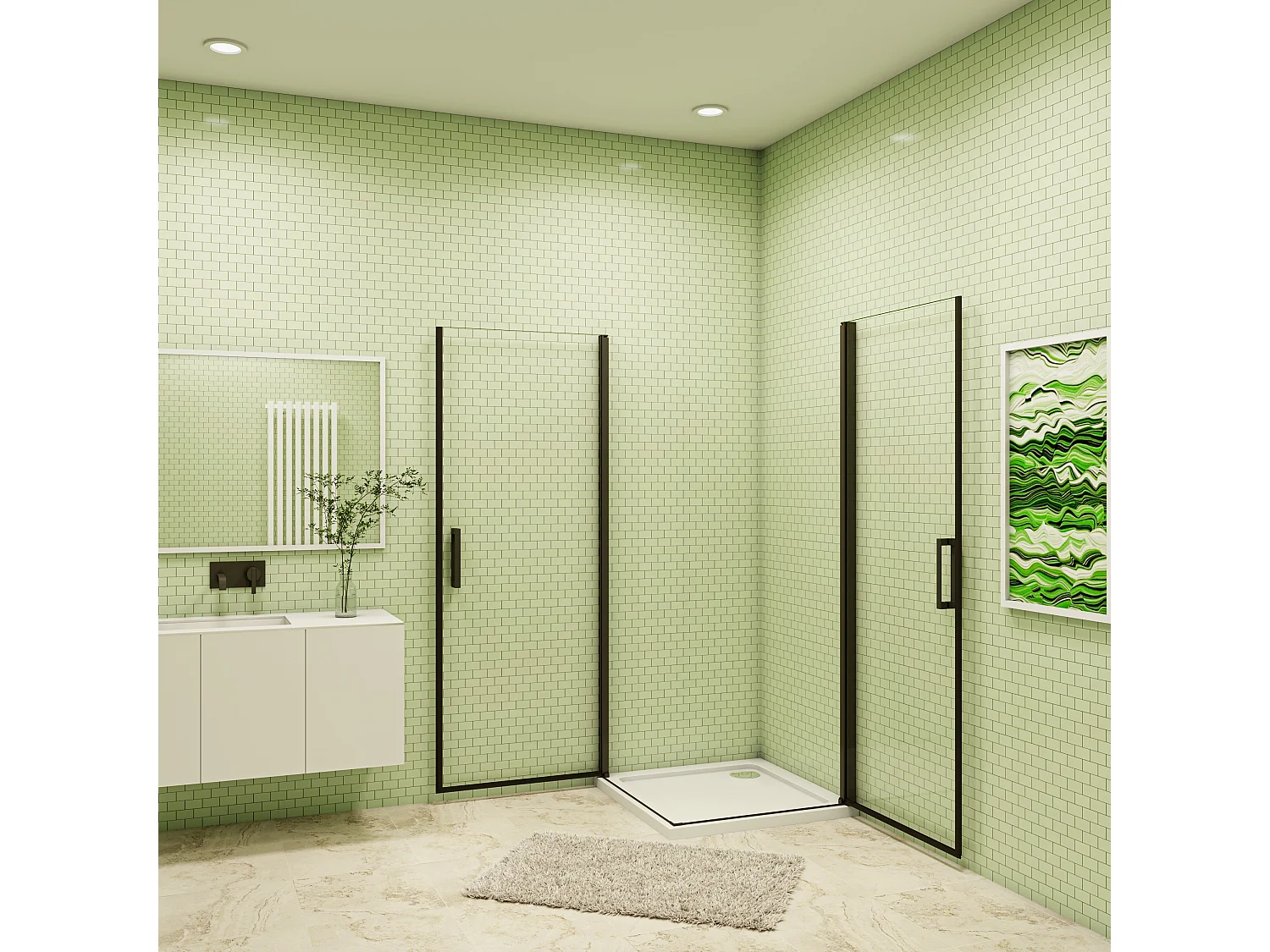 100x90x200cm 8mm Duschtrennwand Drehtür Glastür  Duschtür Duschkabine schwarz mit Duschwand