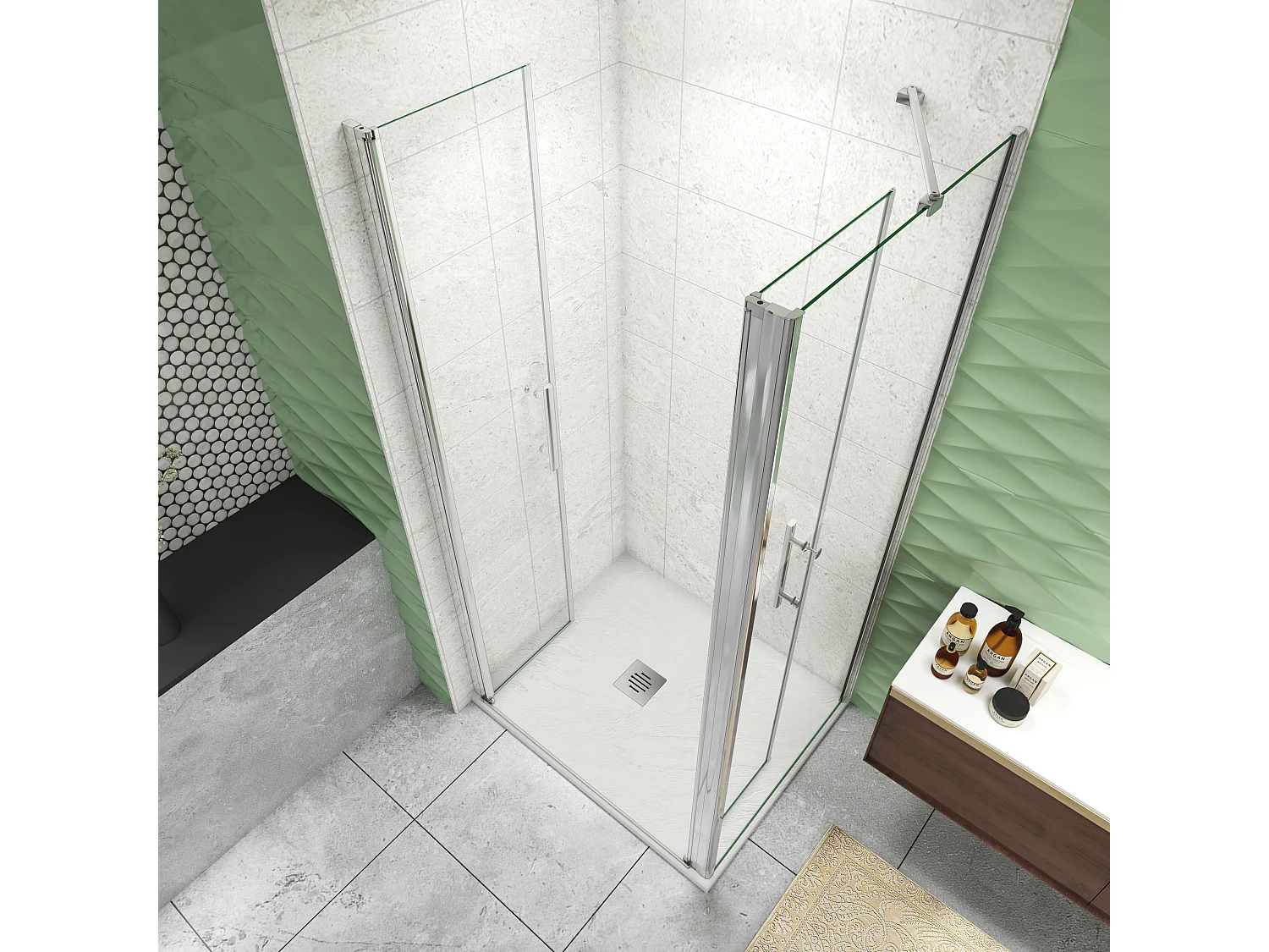 90x80x195cm 6mm Duschtrennwand Drehtür Glastür  Duschtür Duschkabine schwarz mit Duschwand