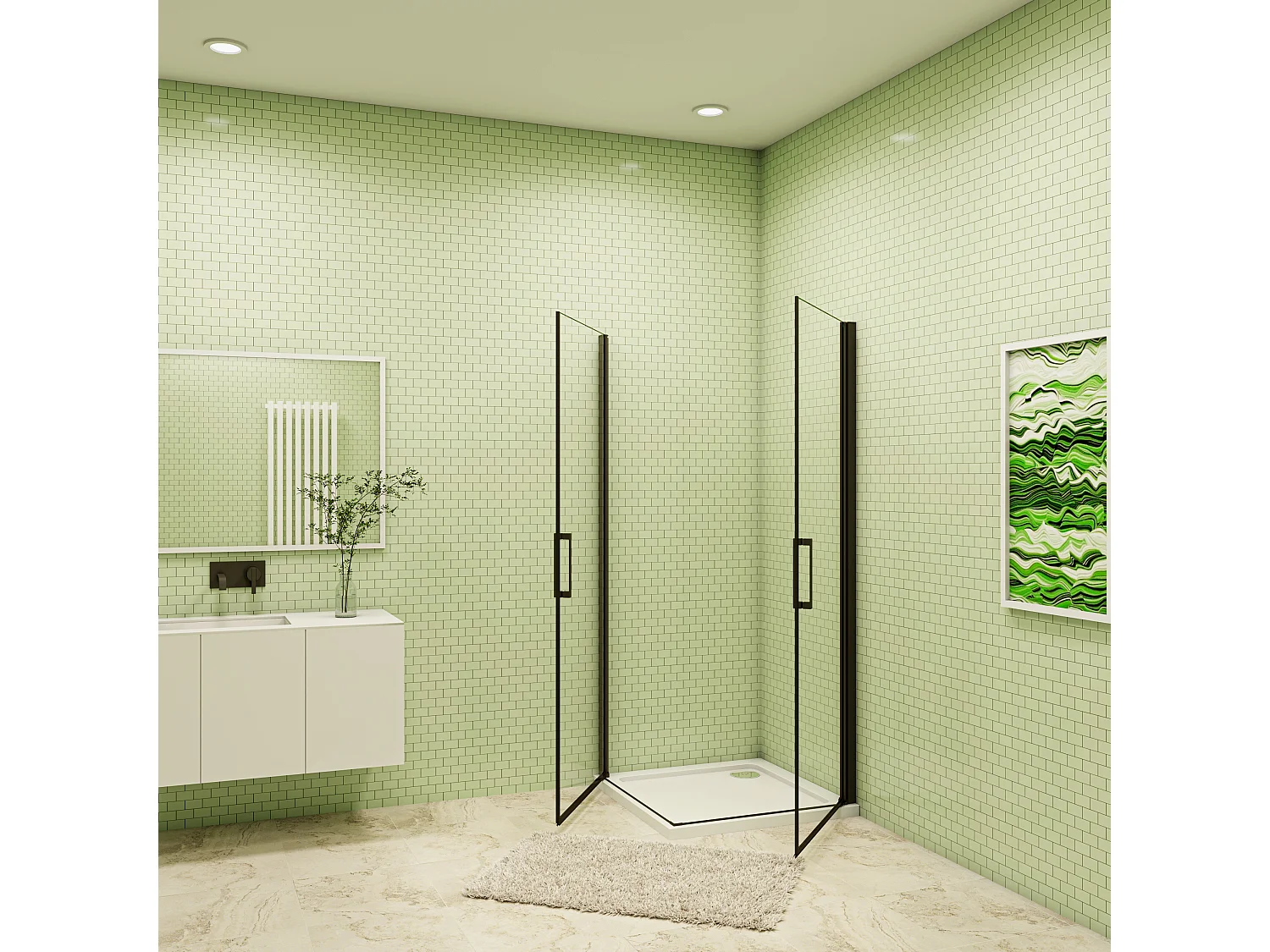 100x100x200cm 8mm Duschtrennwand Drehtür Glastür  Duschtür Duschkabine schwarz mit Duschwand