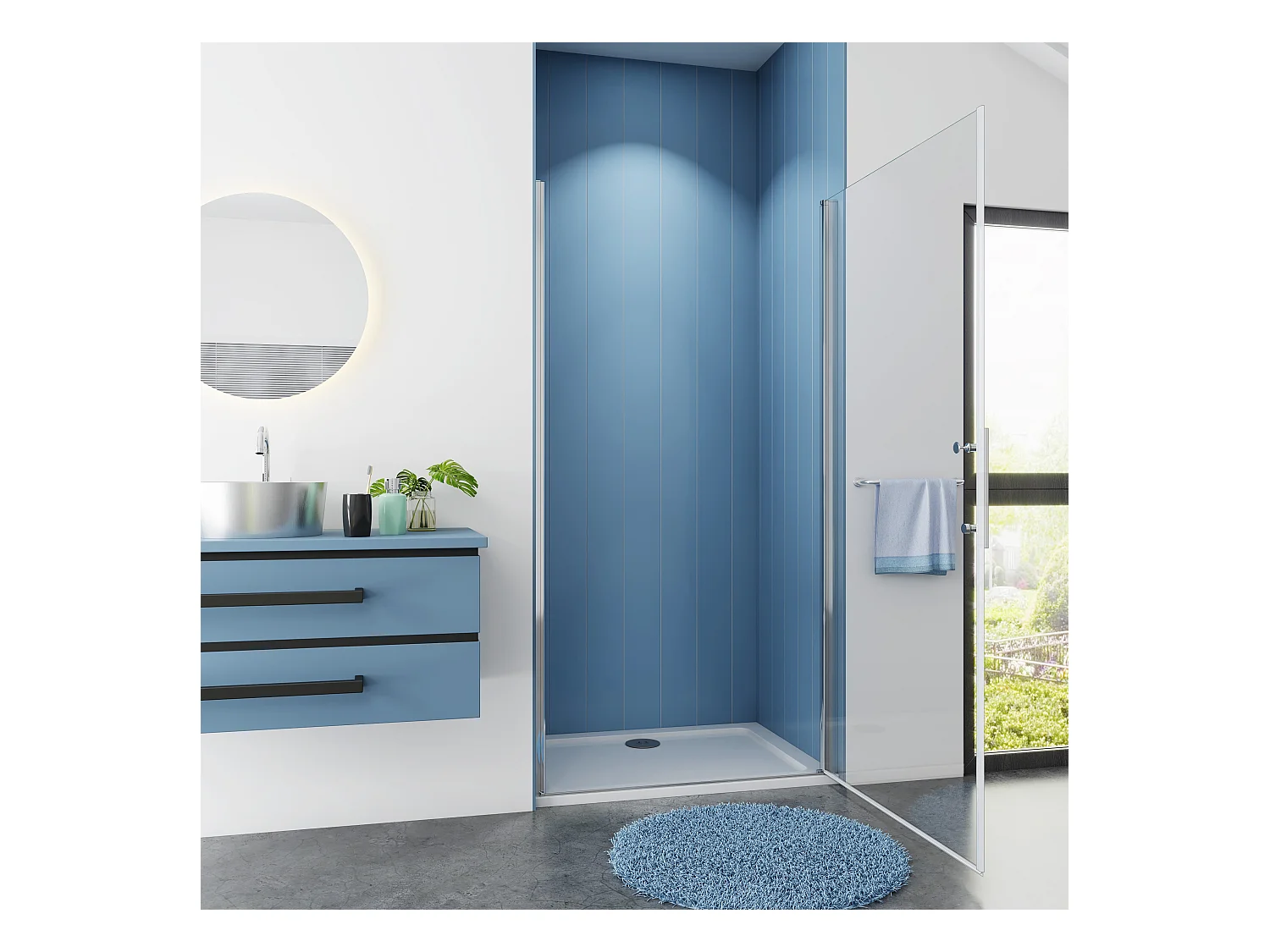 80x185cm Duschtrennwand Drehtür Glastür Nischentür Duschtür Duschkabine weiß matt mit rechtsseitigem Aluminiumprofil